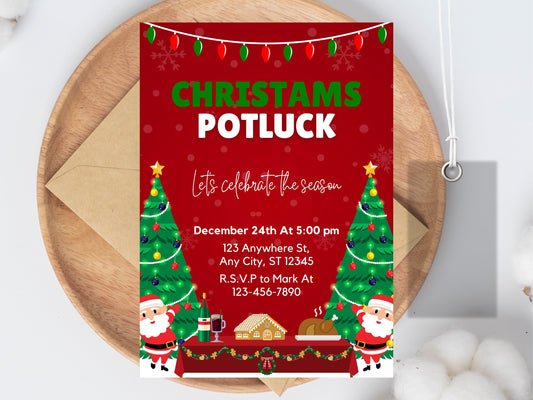 Editable Christmas Potluck Invitation Template | Holiday Party Flyer (Digital Download)