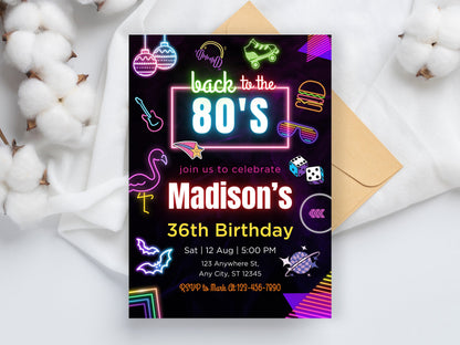 Editable 80s Birthday Party Invitation Template (Digital Invite)