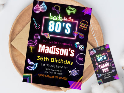 Editable 80s Birthday Party Invitation Template (Digital Invite)