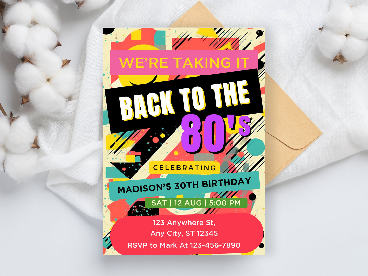 Editable 80s Birthday Party Invitation Template (Digital)