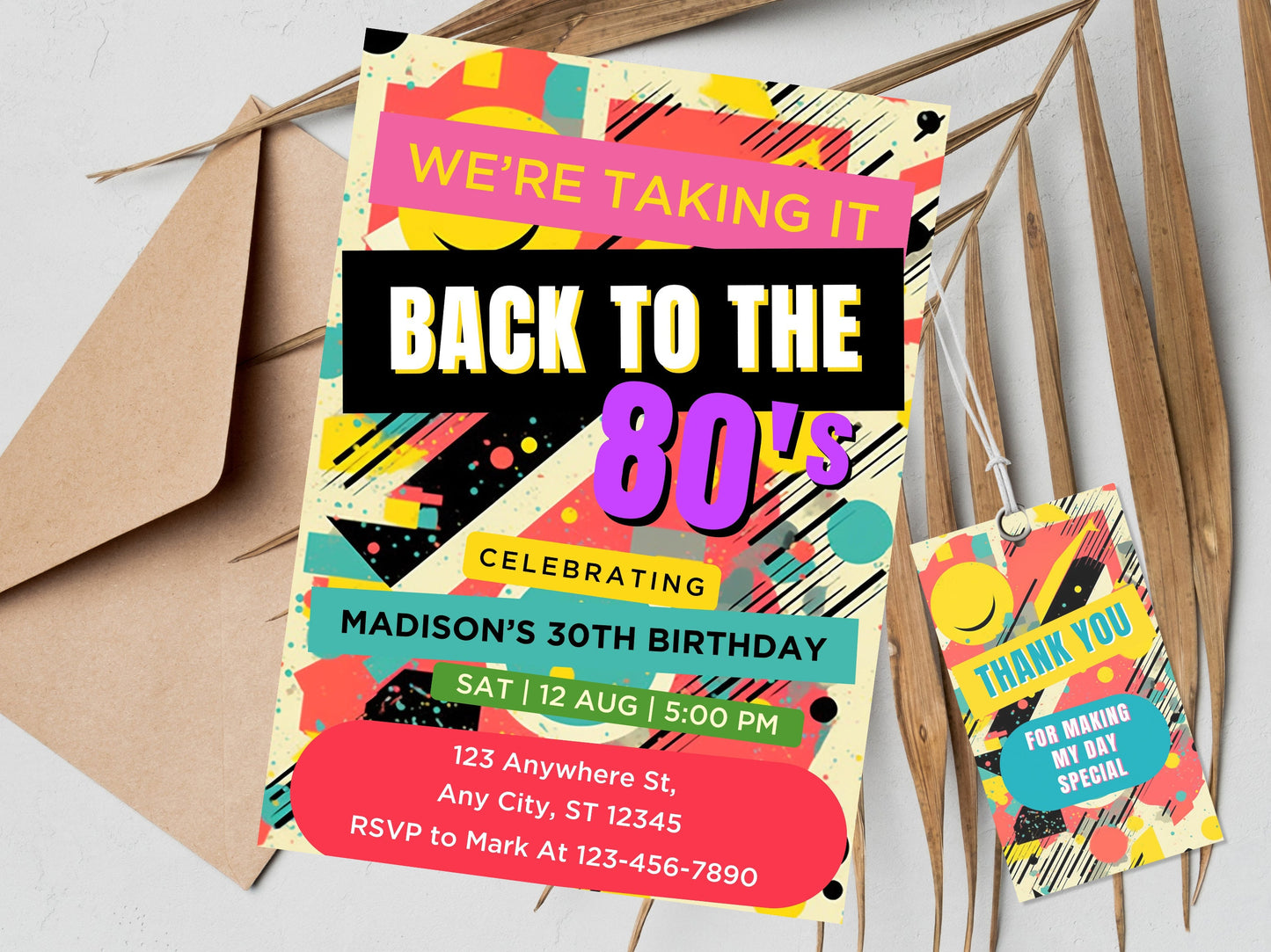 Editable 80s Birthday Party Invitation Template (Digital)