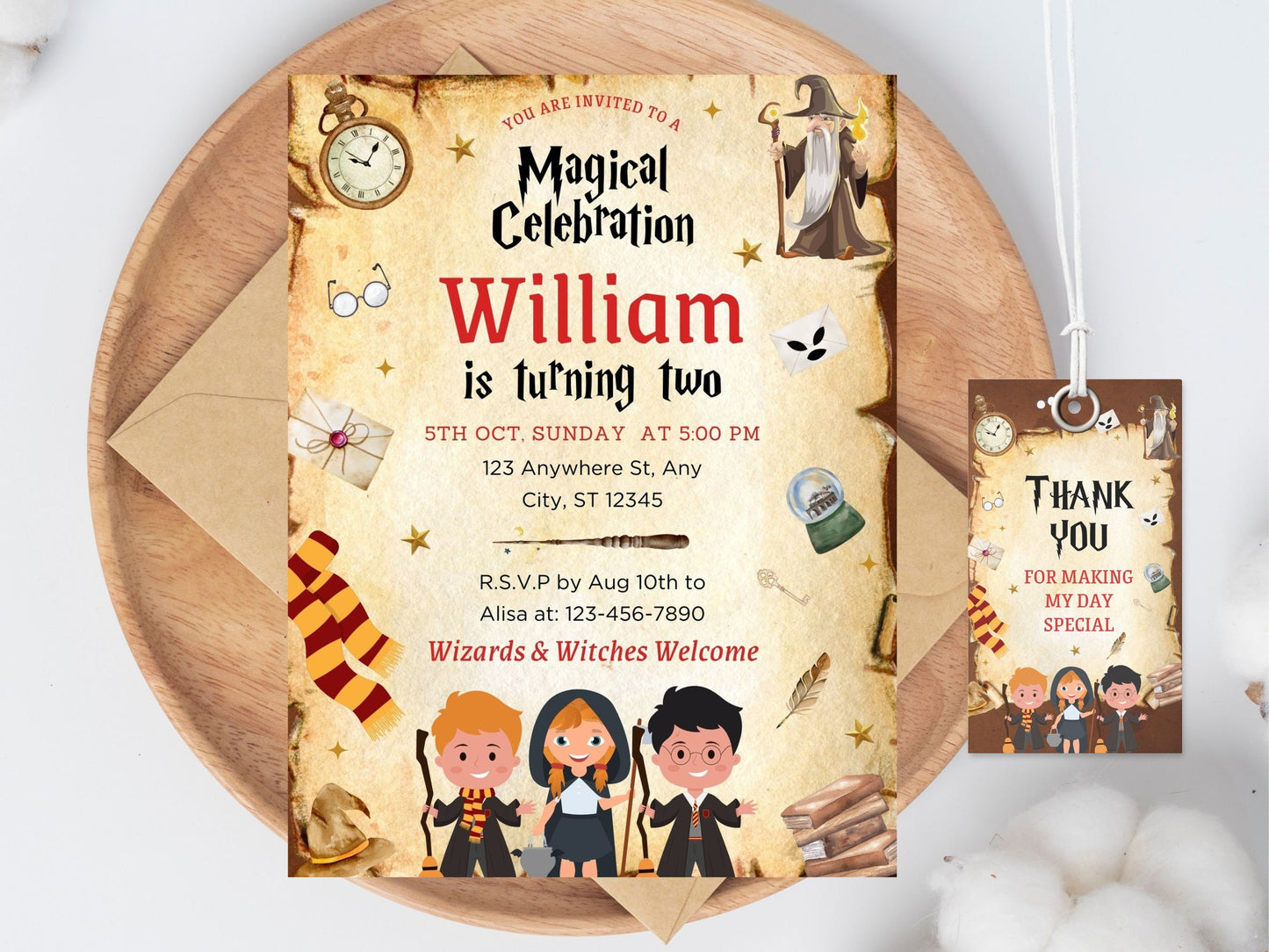 Editable Wizard Birthday Party Invitation, Magic School (Digital Download)