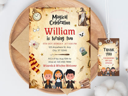 Editable Wizard Birthday Party Invitation, Magic School (Digital Download)