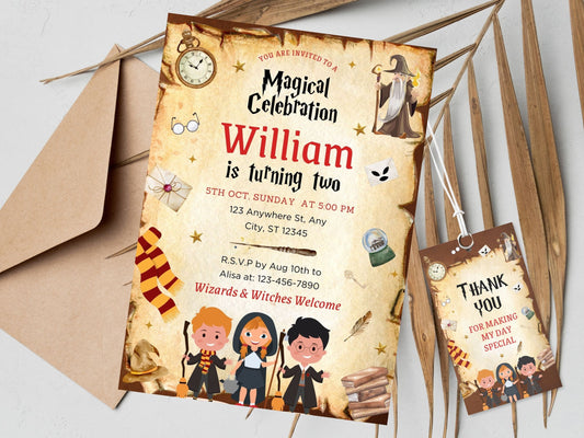 Editable Wizard Birthday Party Invitation, Magic School (Digital Download)