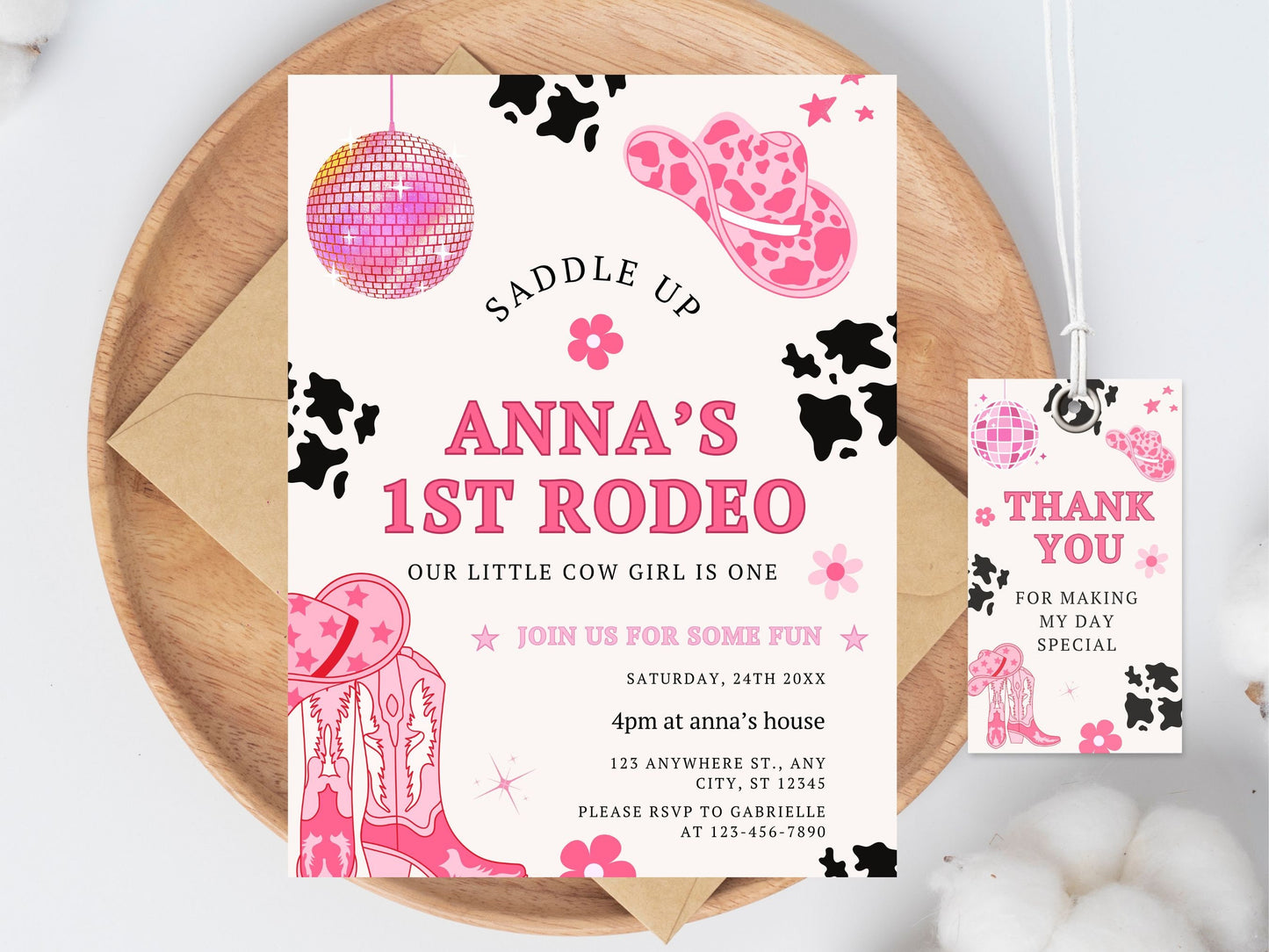 Editable Cowgirl First Rodeo Birthday Invitation (Digital Download)