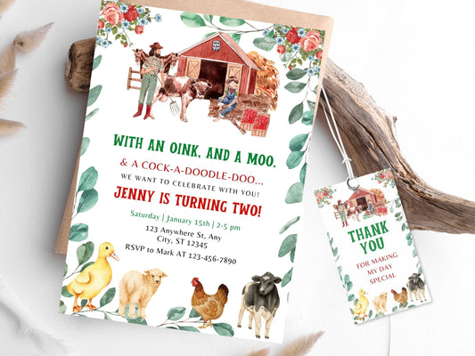Editable Farm Animals Birthday Invitation Template (PDF)
