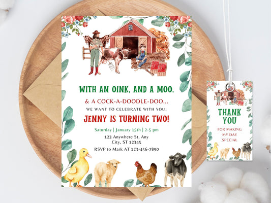 Editable Farm Animals Birthday Invitation Template (PDF)