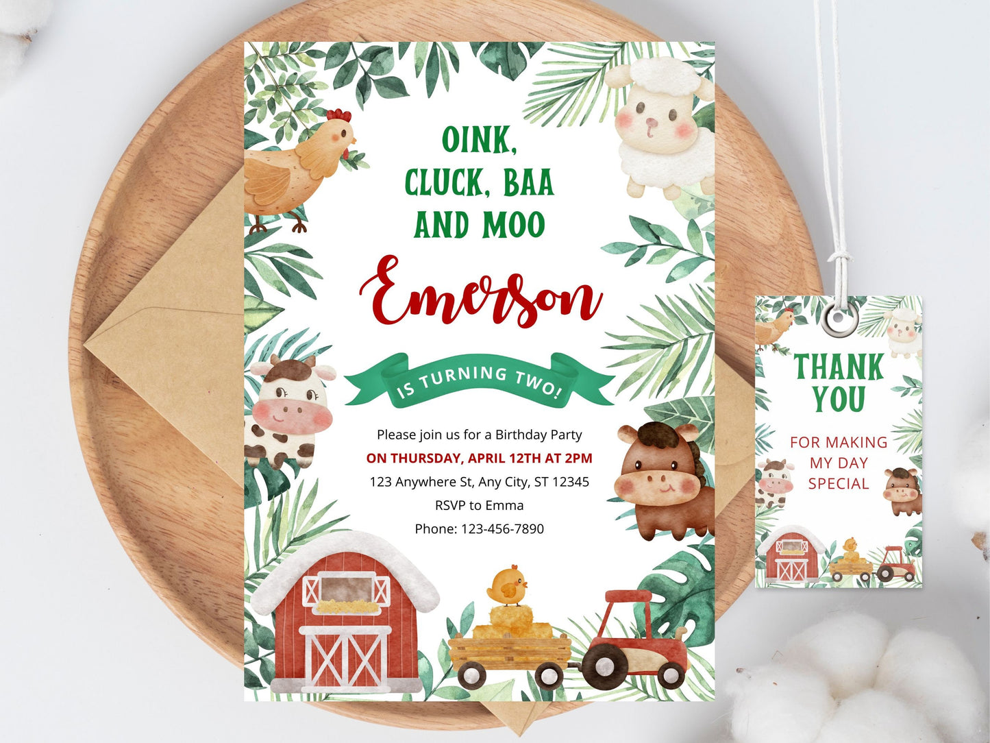 Farm Animals Birthday Invitation Template, Barnyard Party (Digital Download)