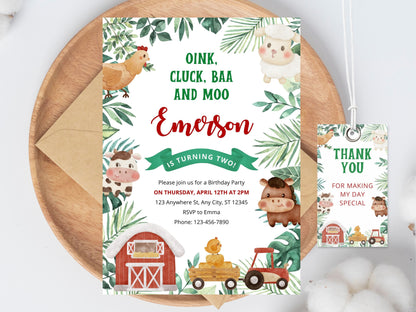 Farm Animals Birthday Invitation Template, Barnyard Party (Digital Download)
