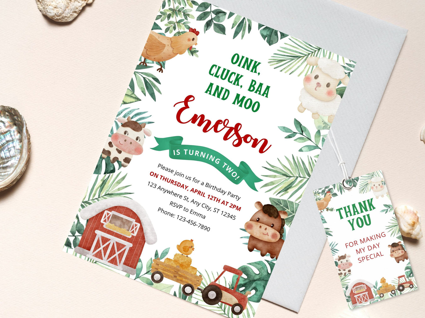 Farm Animals Birthday Invitation Template, Barnyard Party (Digital Download)