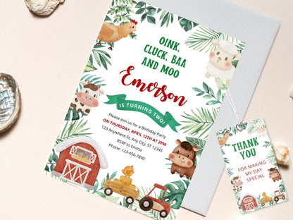 Farm Animals Birthday Invitation Template, Barnyard Party (Digital Download)