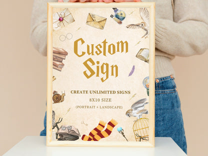 Bearbeitbares Zauberer-Geburtstagsschild, druckbare Partydekoration (digitaler Download)