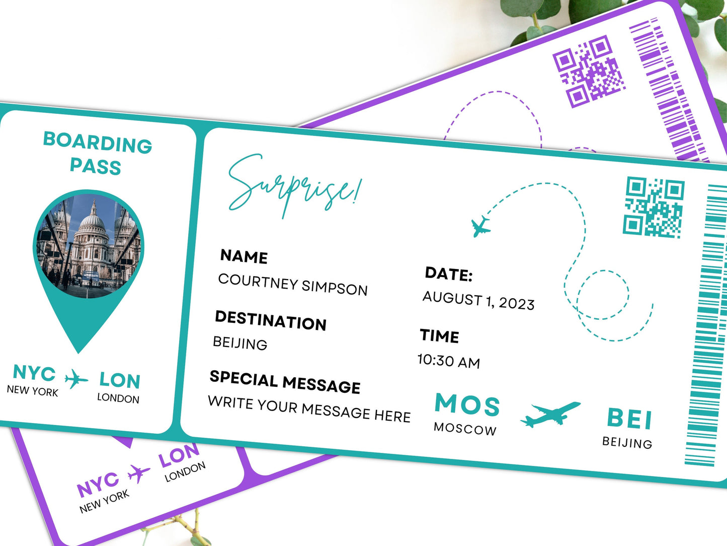 Editable Surprise Trip Boarding Pass Template, Printable Airline Ticket (Canva)