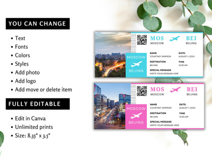 Editable Boarding Pass Template, Surprise Trip Gift (Canva)