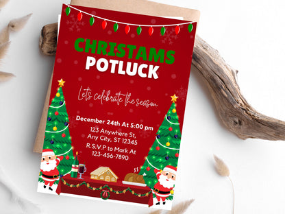 Editable Christmas Potluck Invitation Template | Holiday Party Flyer (Digital Download)