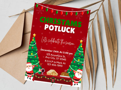 Editable Christmas Potluck Invitation Template | Holiday Party Flyer (Digital Download)