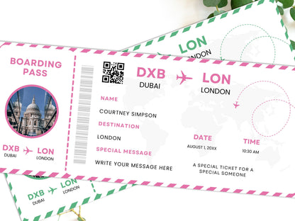Printable Boarding Pass Template, Surprise Trip Ticket (Canva Editable)