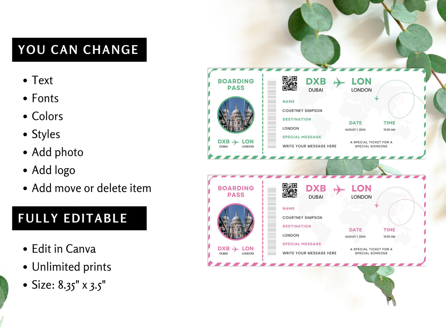 Printable Boarding Pass Template, Surprise Trip Ticket (Canva Editable)