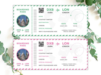 Printable Boarding Pass Template, Surprise Trip Ticket (Canva Editable)