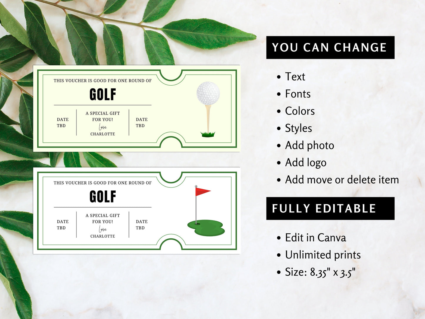 Editable Golf Voucher Template, Printable Surprise Gift (Canva)
