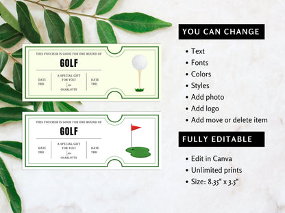 Editable Golf Voucher Template, Printable Surprise Gift (Canva)