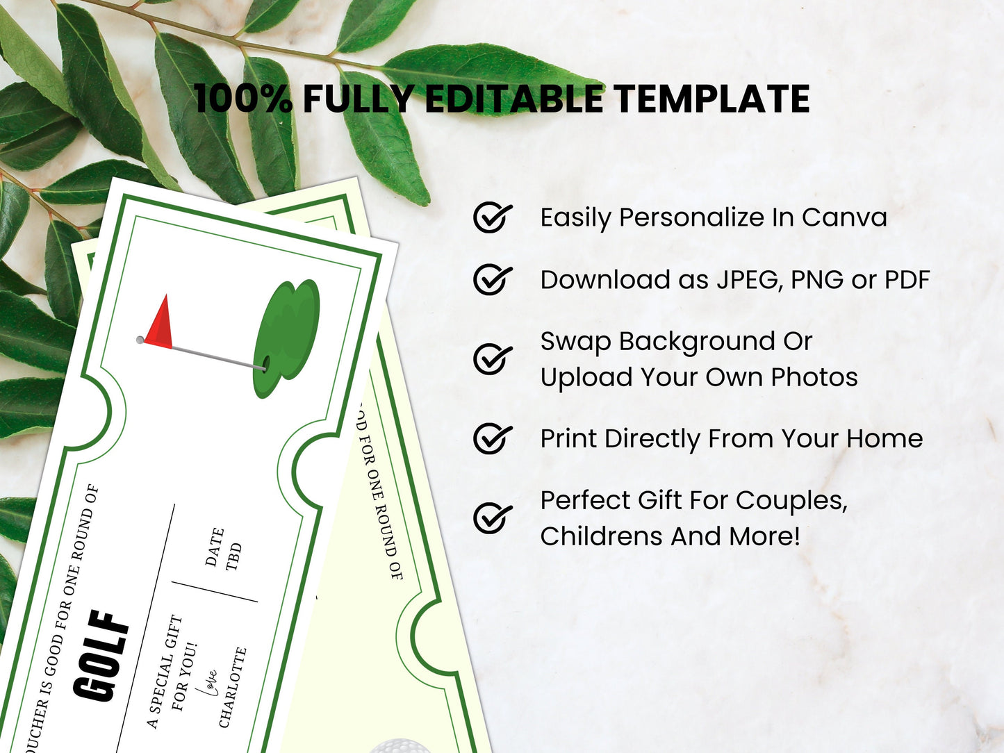 Editable Golf Voucher Template, Printable Surprise Gift (Canva)