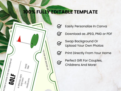 Editable Golf Voucher Template, Printable Surprise Gift (Canva)