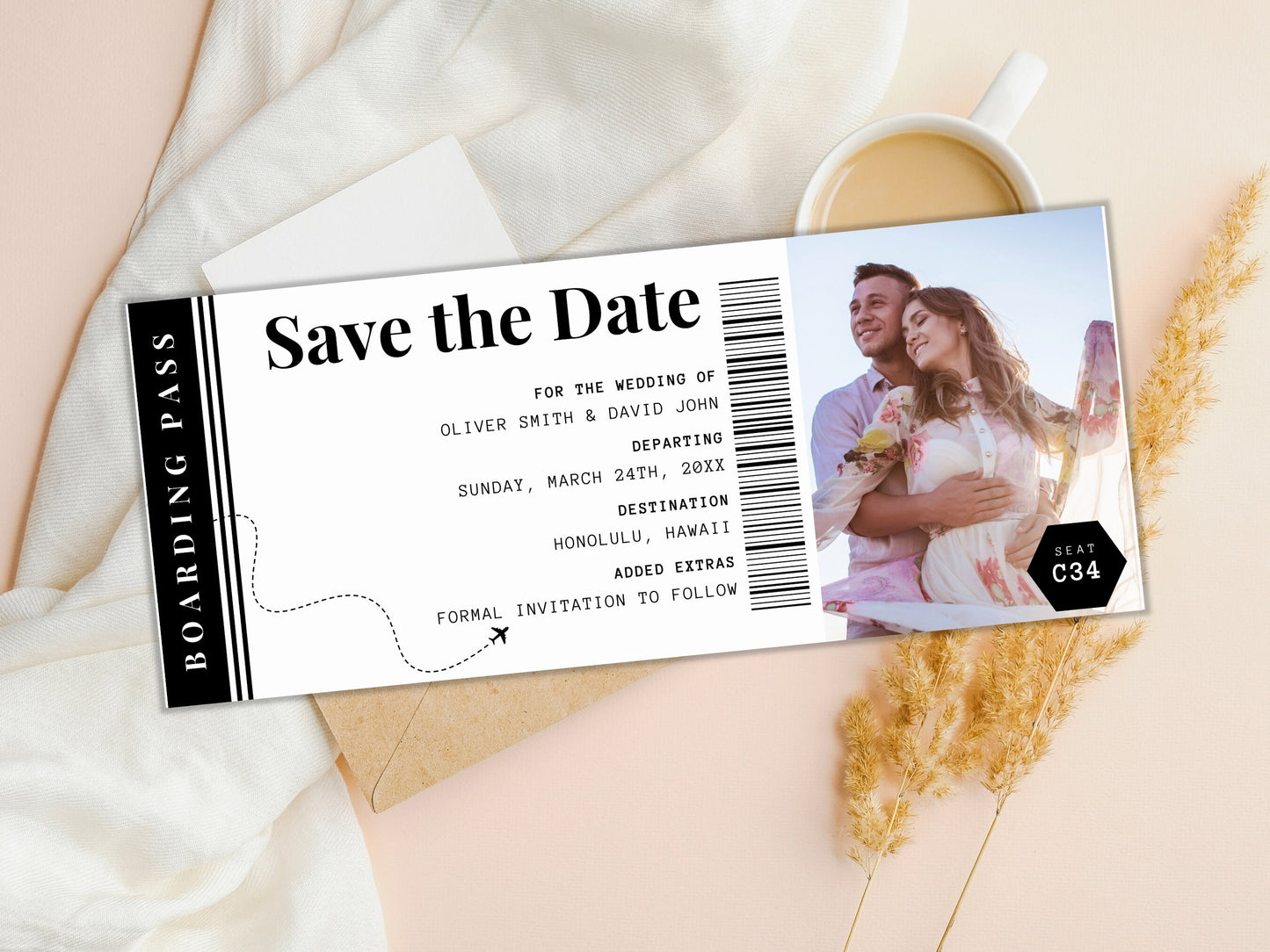 Vorlage für eine bearbeitbare Bordkarte, Überraschungsreiseticket (Canva, digitaler Download)