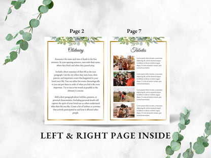Floral Funeral Program Template, Obituary, Bi-Fold (Editable Canva)