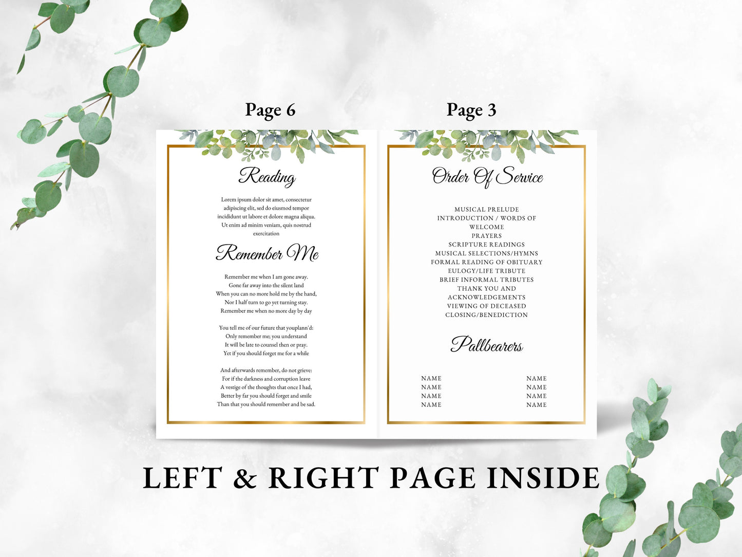 Floral Funeral Program Template, Obituary, Bi-Fold (Editable Canva)