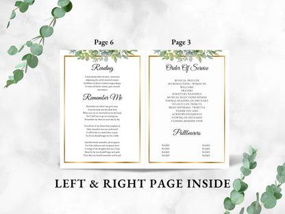 Floral Funeral Program Template, Obituary, Bi-Fold (Editable Canva)
