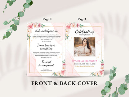 Editable Funeral Program Template, Obituary, Bi-Fold (Canva Template)