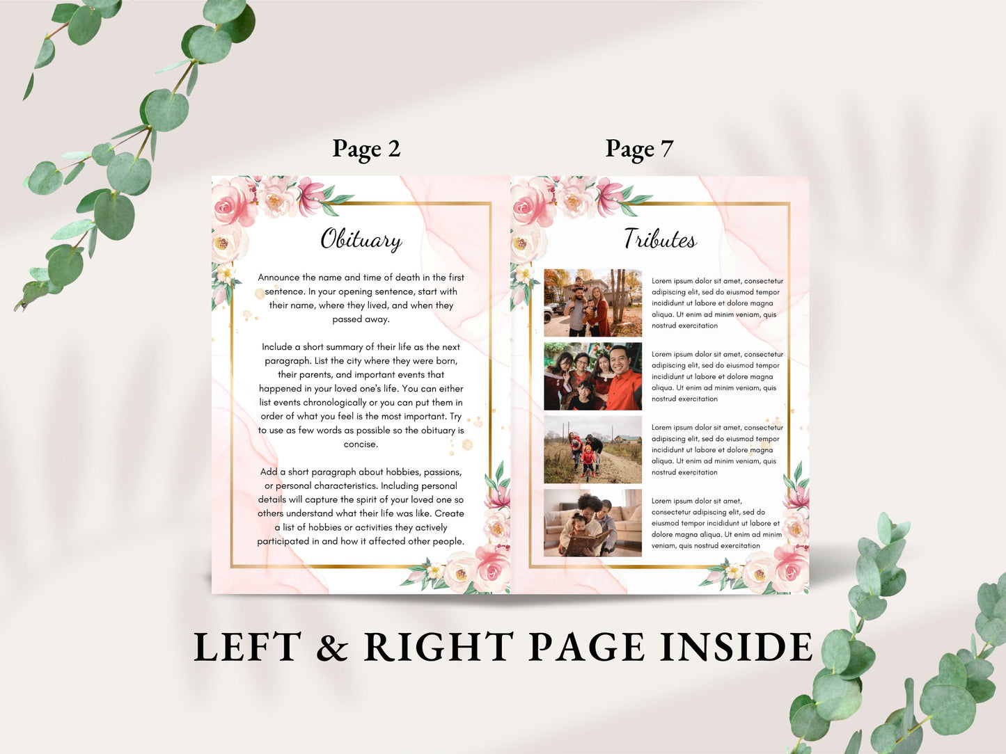 Editable Funeral Program Template, Obituary, Bi-Fold (Canva Template)