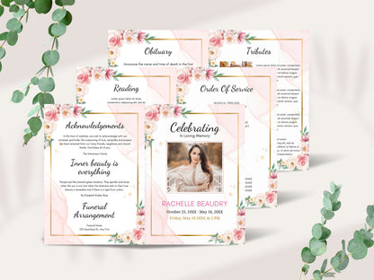 Editable Funeral Program Template, Obituary, Bi-Fold (Canva Template)