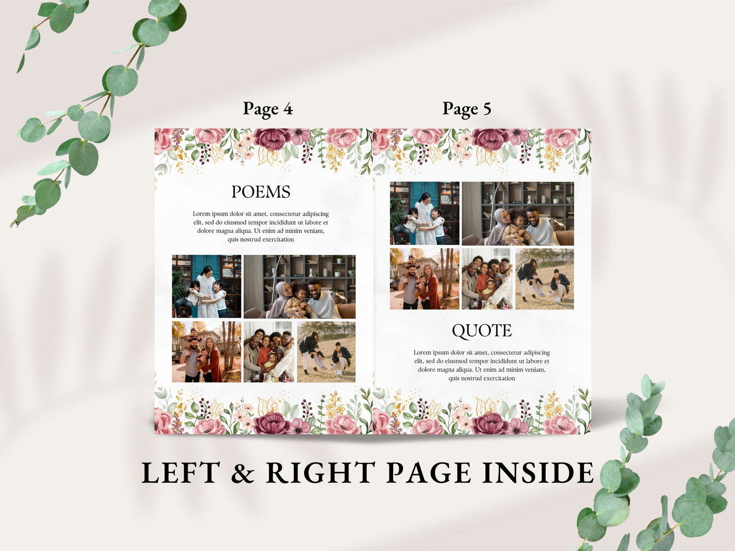 Floral Funeral Program Template, Obituary, Bi-Fold (Editable Canva Template)