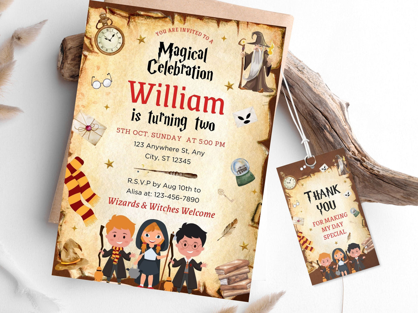 Editable Wizard Birthday Party Invitation, Magic School (Digital Download)