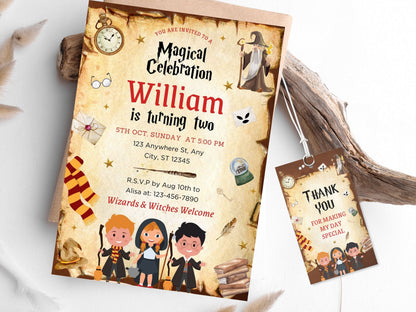 Editable Wizard Birthday Party Invitation, Magic School (Digital Download)