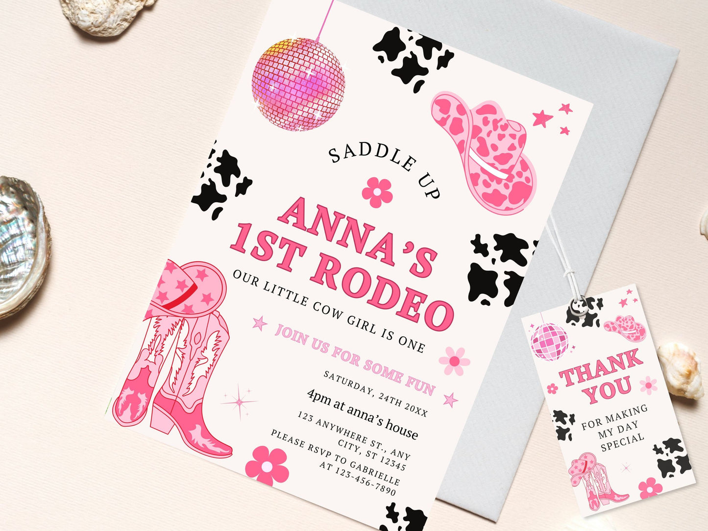 Editable Cowgirl First Rodeo Birthday Invitation (Digital Download)