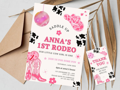 Editable Cowgirl First Rodeo Birthday Invitation (Digital Download)