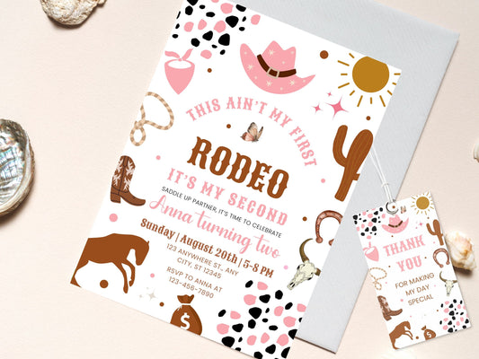 Bearbeitbare Einladungsvorlage für eine Cowgirl-Rodeo-Geburtstagsfeier (Digitaler Download)
