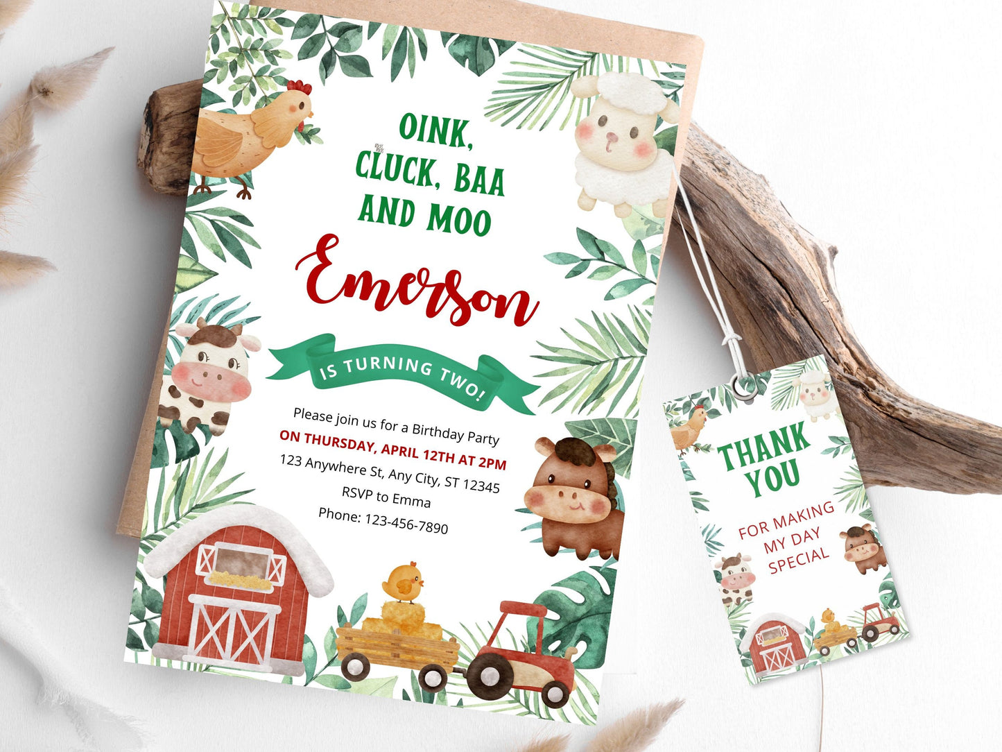 Farm Animals Birthday Invitation Template, Barnyard Party (Digital Download)