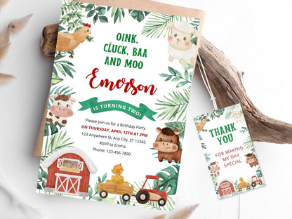 Farm Animals Birthday Invitation Template, Barnyard Party (Digital Download)