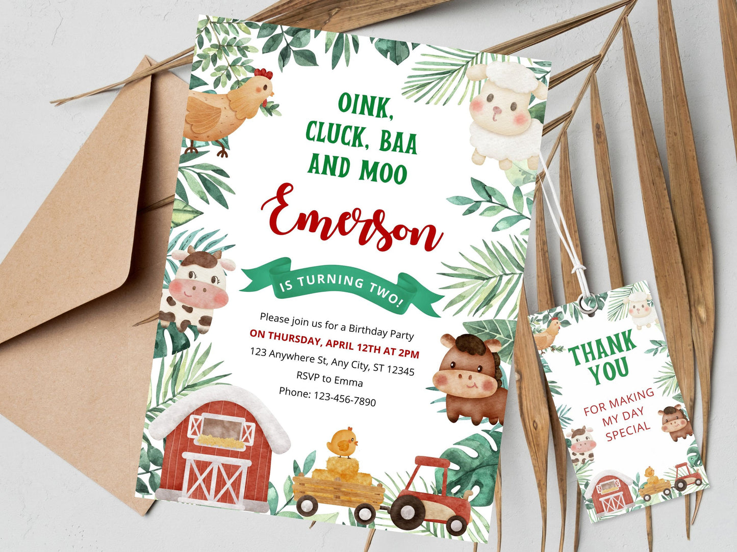 Farm Animals Birthday Invitation Template, Barnyard Party (Digital Download)