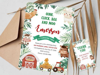 Farm Animals Birthday Invitation Template, Barnyard Party (Digital Download)