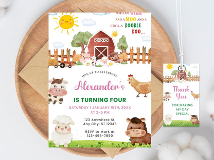 Farm Animals Birthday Invitation, Editable Barnyard Template (Digital Download)
