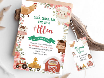 Farm Animals Birthday Invitation Template, Kids Ranch Party (Digital Download)