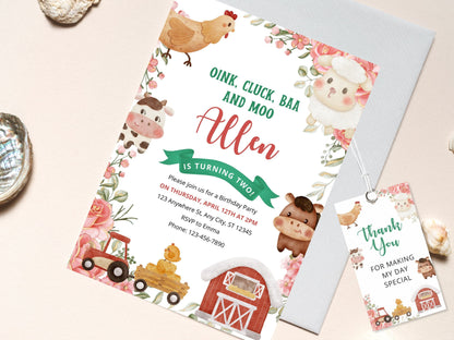 Farm Animals Birthday Invitation Template, Kids Ranch Party (Digital Download)