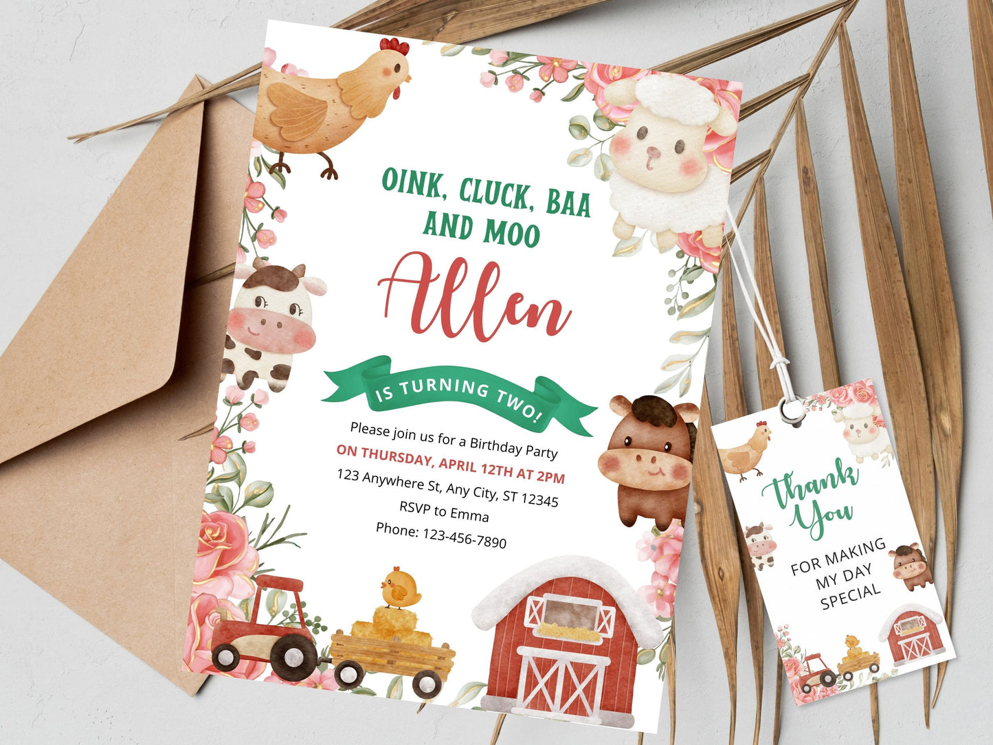 Farm Animals Birthday Invitation Template, Kids Ranch Party (Digital Download)