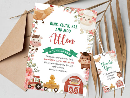Farm Animals Birthday Invitation Template, Kids Ranch Party (Digital Download)