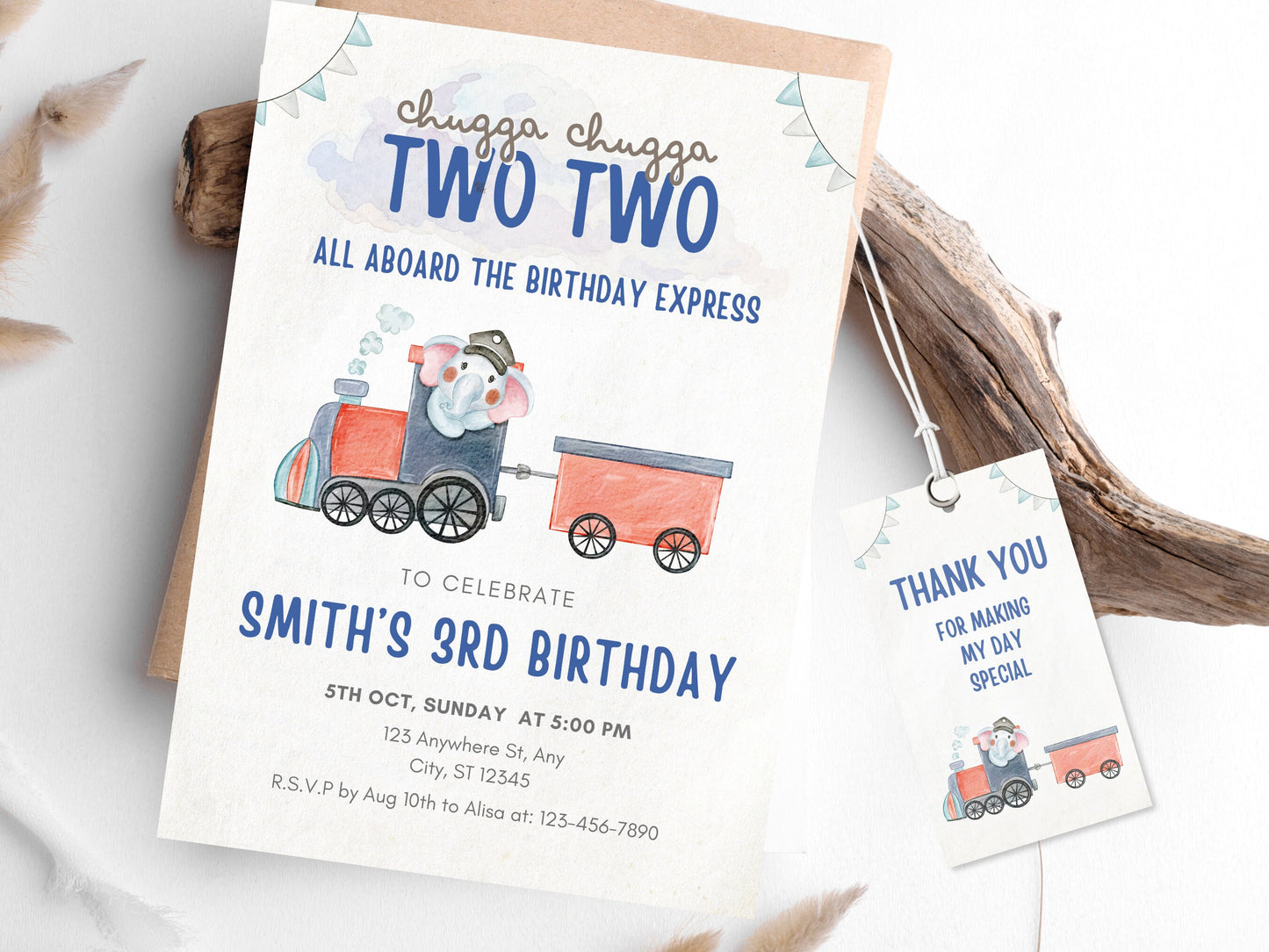 Editable Train Birthday Invitation Template, Train Second Birthday Printable Invitation, Train Party Invite Chugga Chugga Two two Birthday